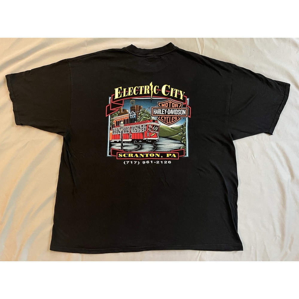 Vintage Harley Davidson T Shirt Short Sleeve Electric City Scranton PA Black XXL